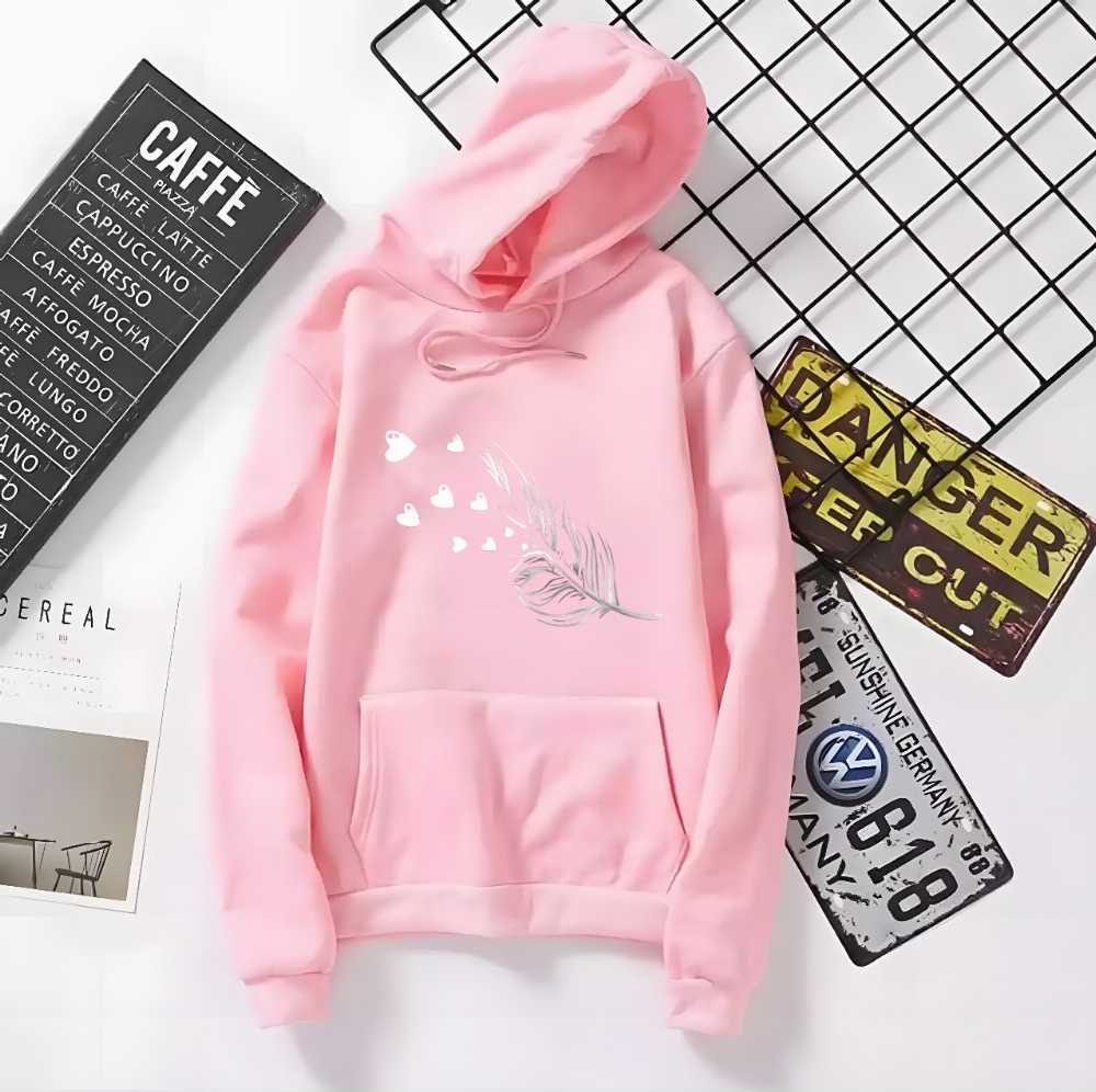 Feather Print Cotton Hoodie for Men and Women