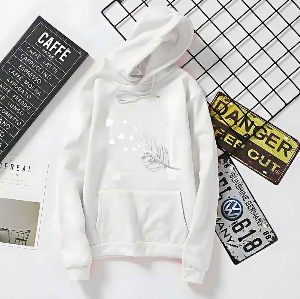 Feather Print Cotton Hoodie for Men and Women