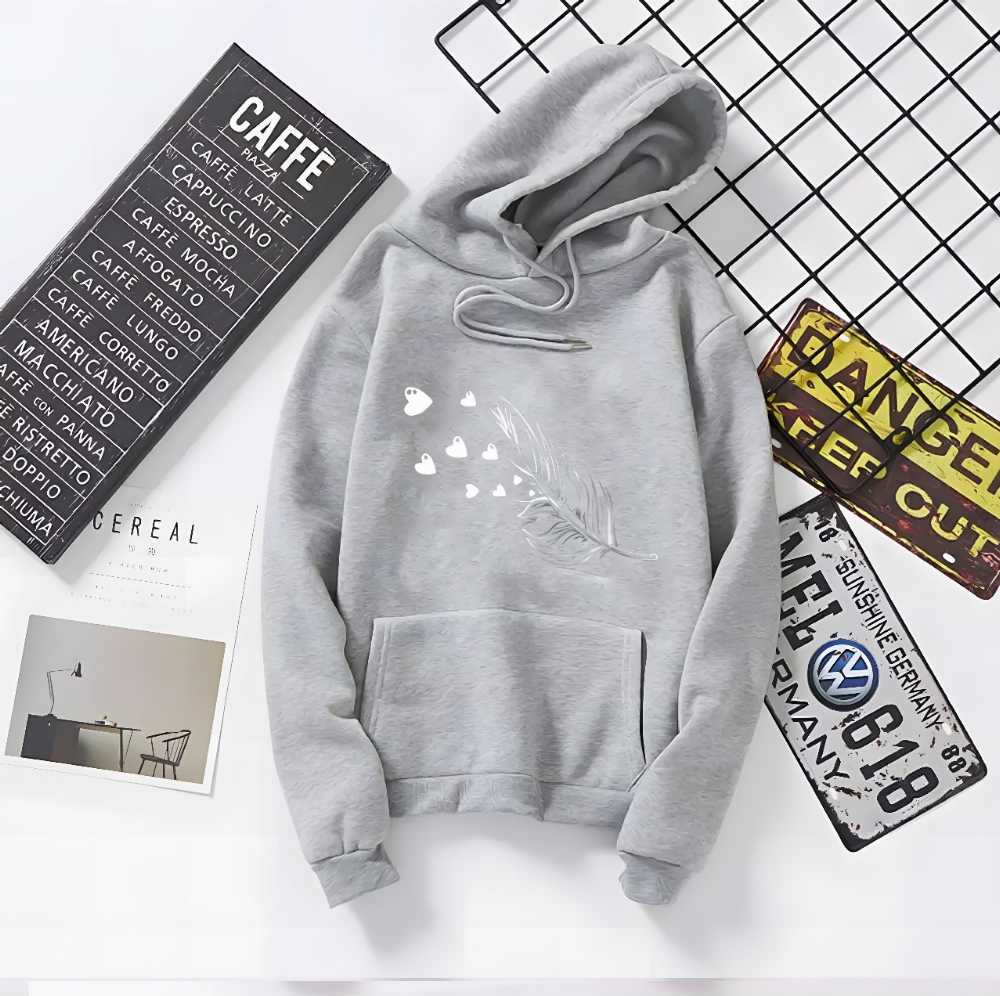 Feather Print Cotton Hoodie for Men and Women