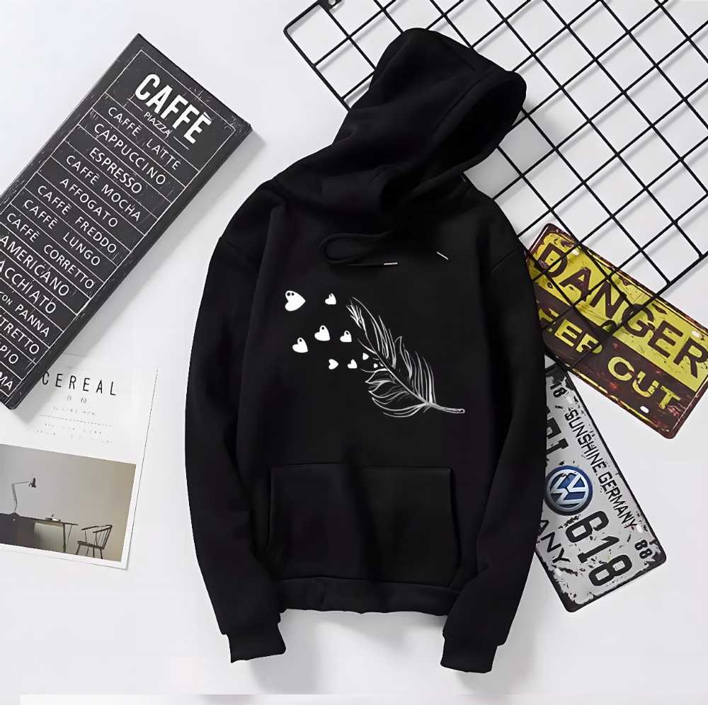 Feather Print Cotton Hoodie for Men and Women