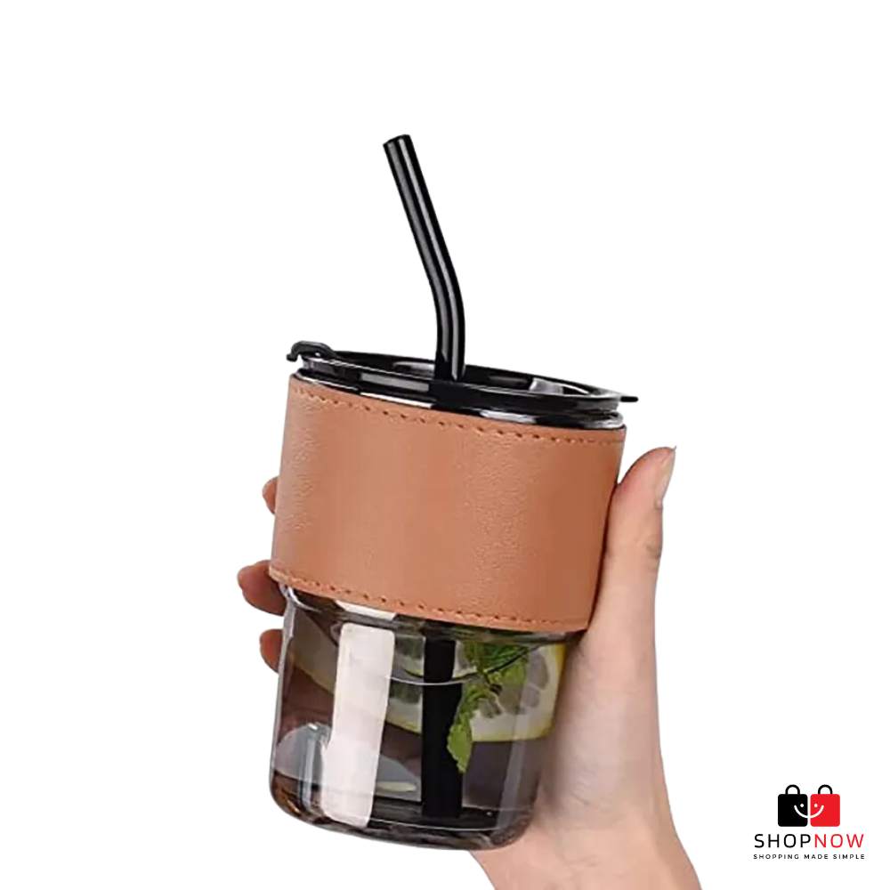 Glass Coffee Mug With Lid and Leather Sleeve