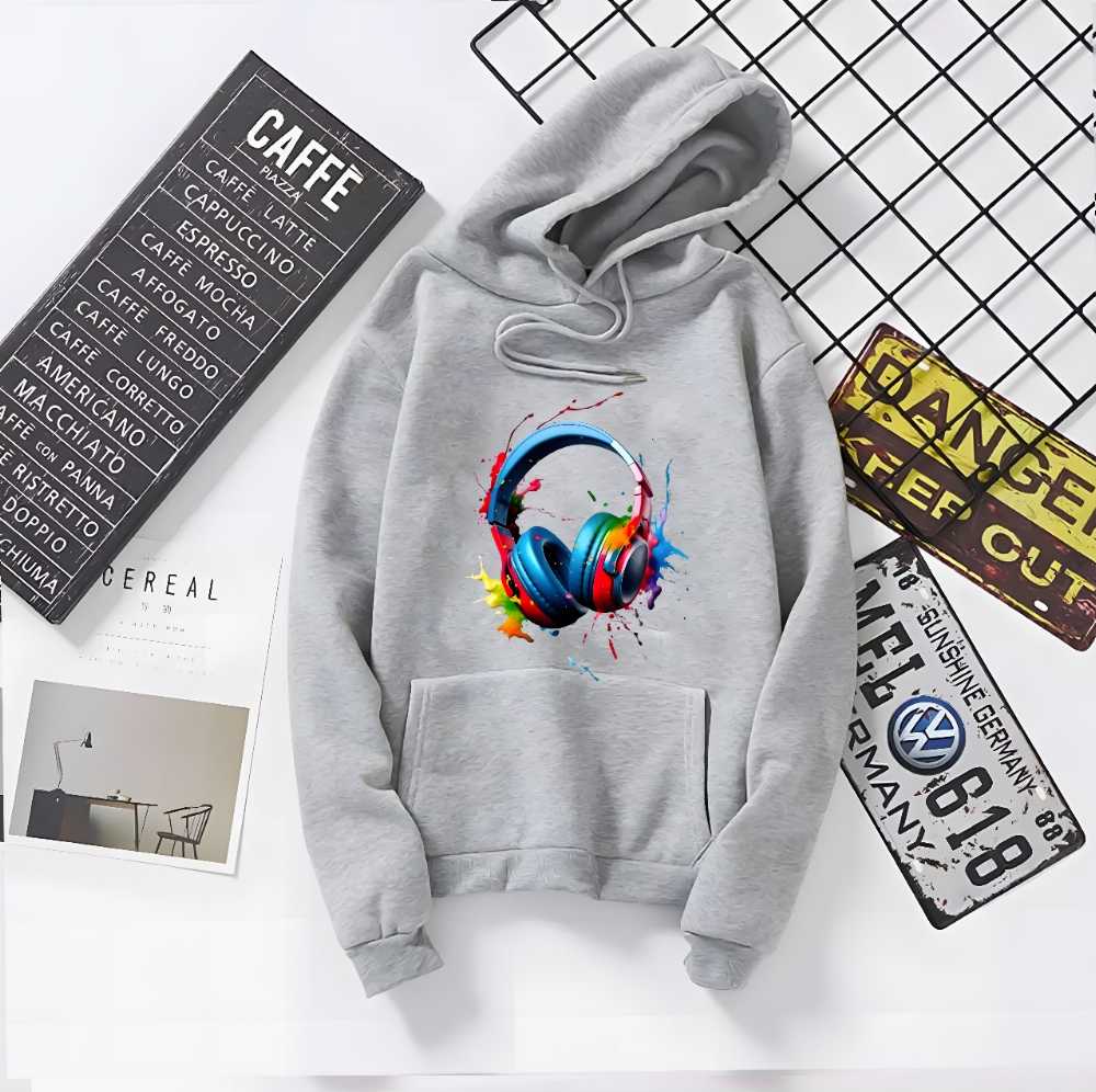 Headphone Print Cotton Hoodie for Men and Women Winter Wear