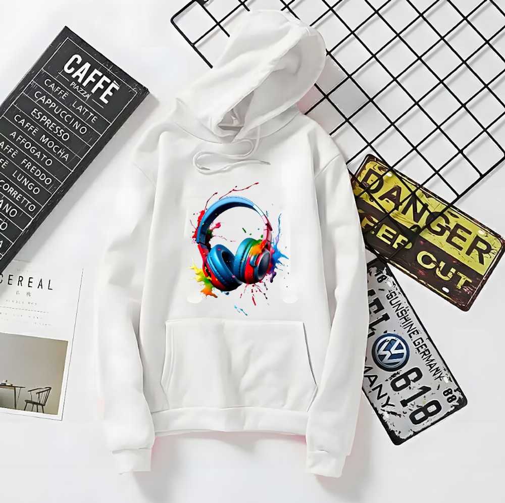 Headphone Print Cotton Hoodie for Men and Women Winter Wear