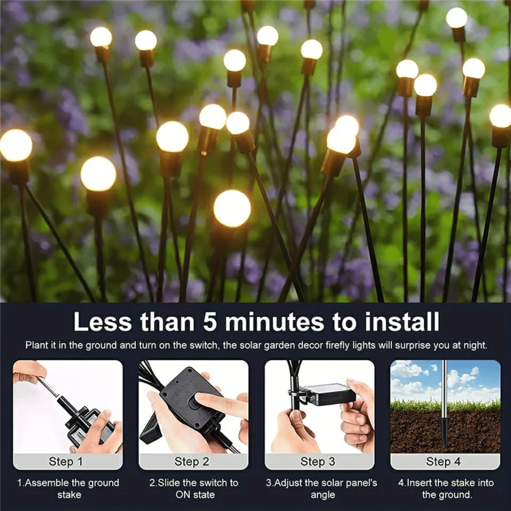 10 Lights - LED Solar Powered Firefly Lights Outdoor Waterproof