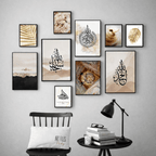 10Pcs Islamic Calligraphy Photo Tiles – 10 Piece Set with Double Tape, Small 5x7 & Large 8x11 Frames