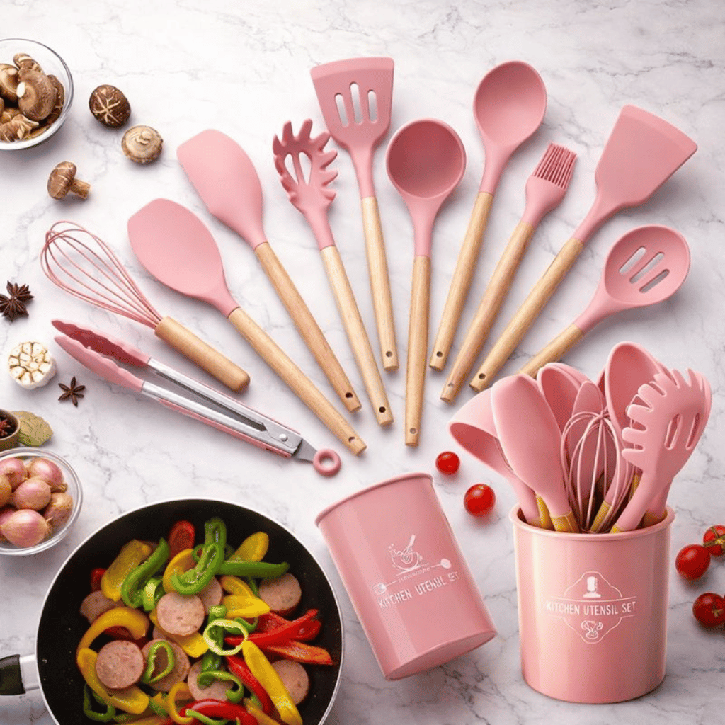 12 Pcs Silicone Cooking Utensils Kitchen Set (Random Color)