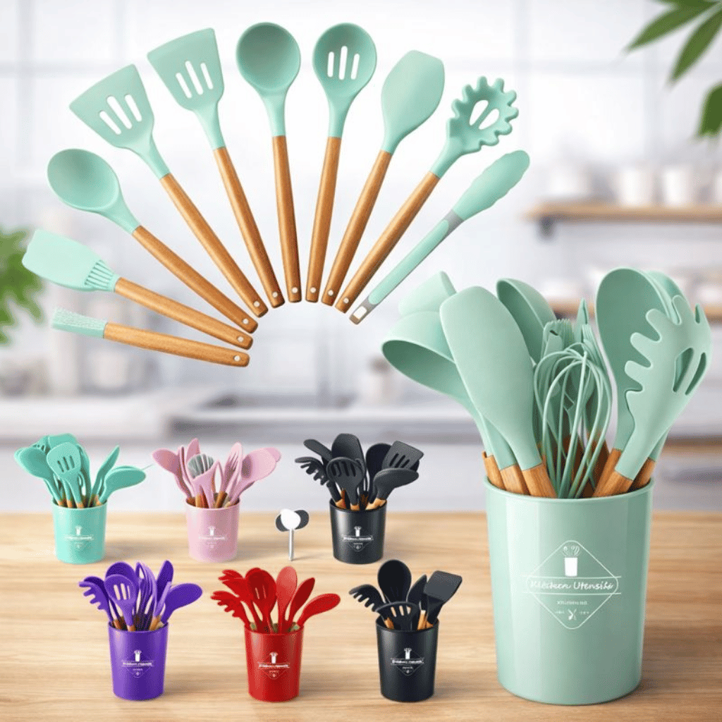 12 Pcs Silicone Cooking Utensils Kitchen Set (Random Color)