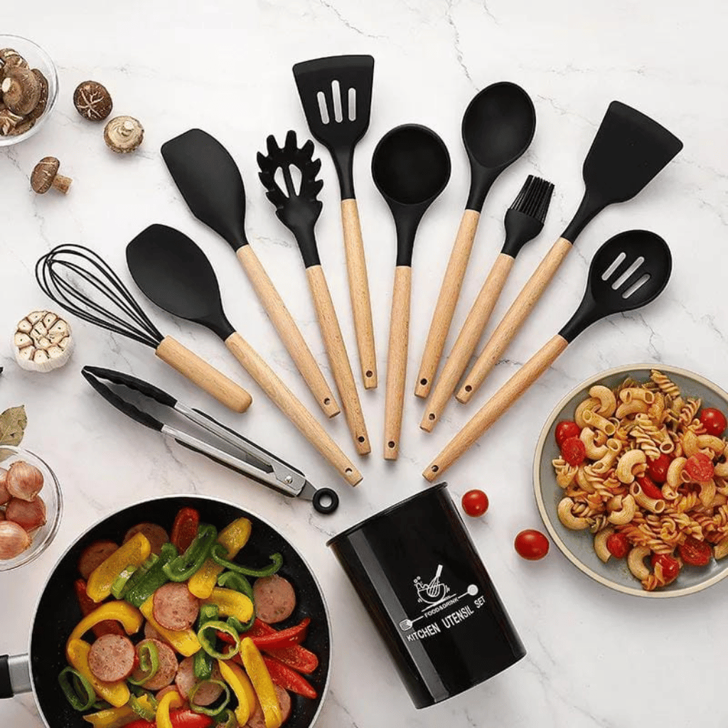 12 Pcs Silicone Cooking Utensils Kitchen Set (Random Color)