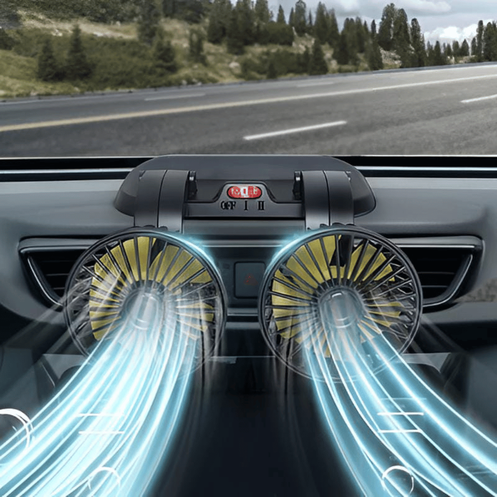 12v Car Dashboard Cooling Fan, Dual Head Fan 360 Degree Rotation Fan for Cars