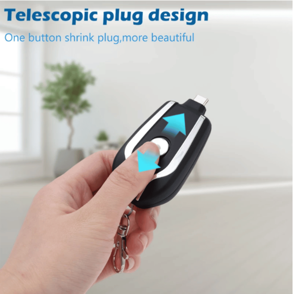 1500Mah Portable Keychain Power Bank With Telescopic Plug Design (Random Colour