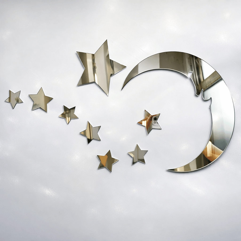 15 stars and 1 moon Silver Acrylic Wall Stickers