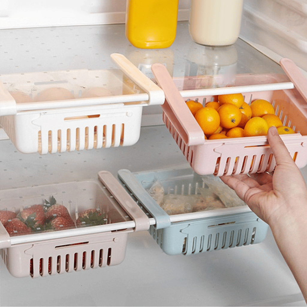1 Pc Adjustable Fridge Storage Basket Expandable Fridge Storage Rack Plastic (Random Color)