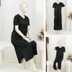 1 Pc Silk Satin Bow Tie Maxi Night Dress Elegant Short Sleeve Women Nighty Free Size