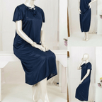 1 Pc Silk Satin Bow Tie Maxi Night Dress Elegant Short Sleeve Women Nighty Free Size