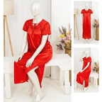 1 Pc Silk Satin Bow Tie Maxi Night Dress Elegant Short Sleeve Women Nighty Free Size