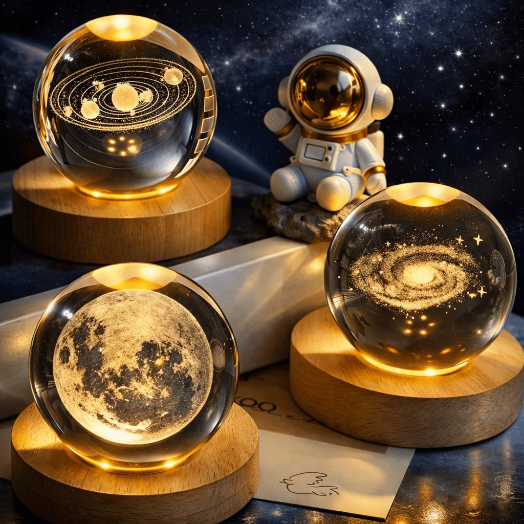 1 Pc USB LED Galaxy Crystal Ball Lamp | 3D Planet Moon Night Light | Bedroom & Party Home Decor