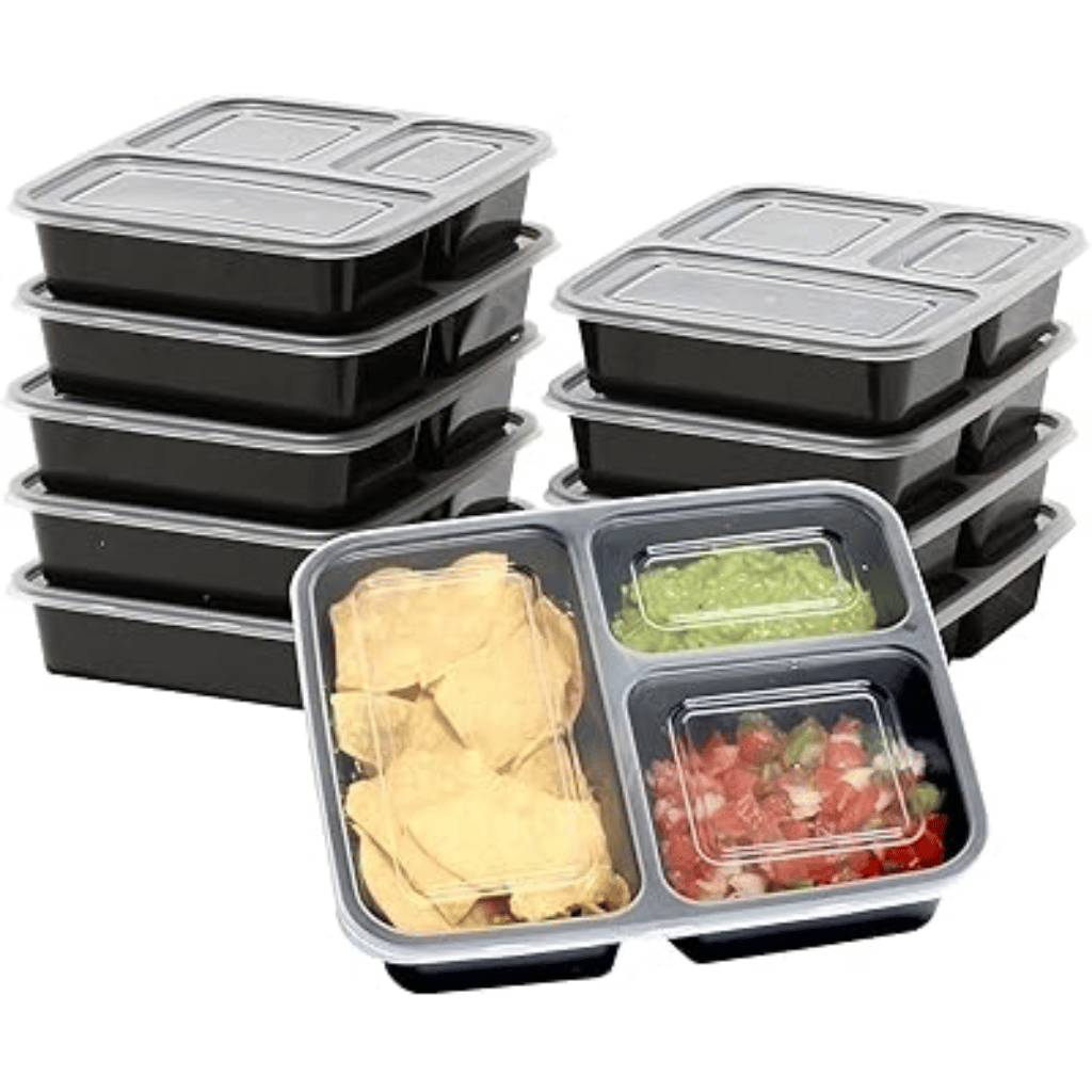1Pc SimpleHouseware 3 Compartment Food Grade Meal Prep Storage Container Boxes