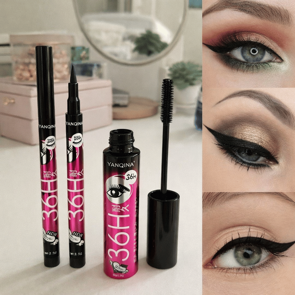 (2 in 1) Liquid Eyeliner Pencil+Waterproof Mascara Set