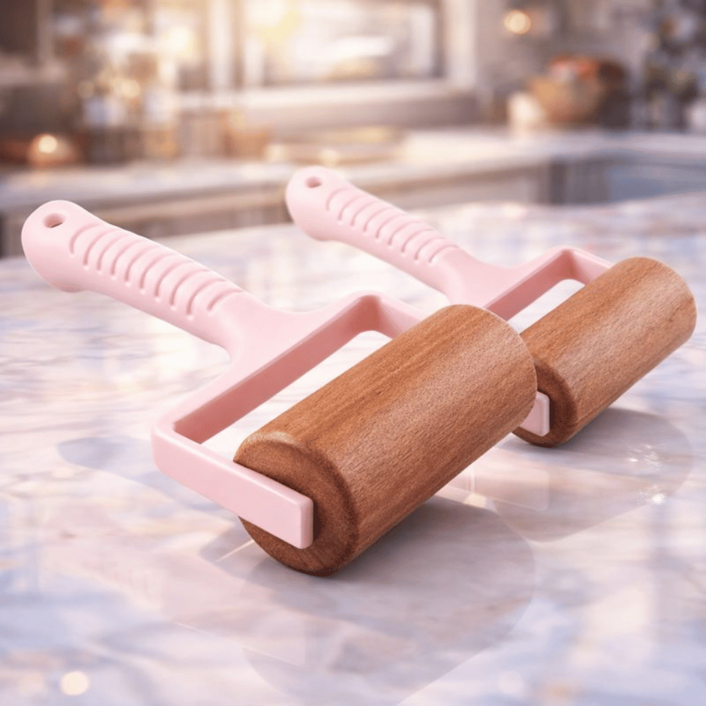 2pcs Wooden Rolling Pin for Baking – Hand Push Dough Roller with Non-Stick Surface