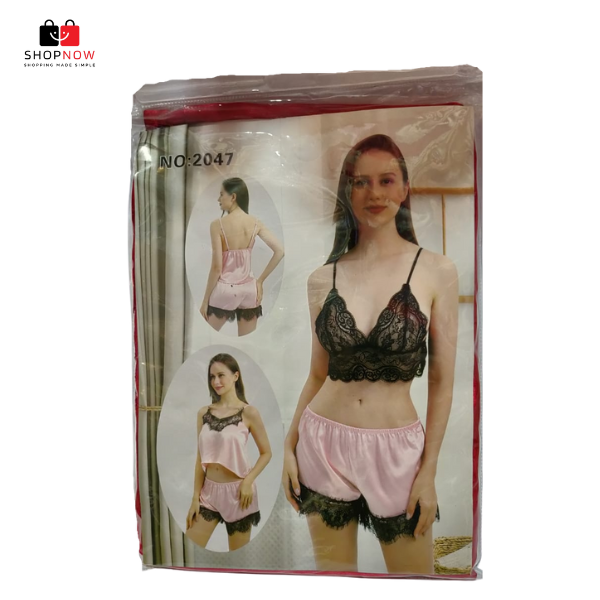 3 Piece Sleepwear Set With Black Lace