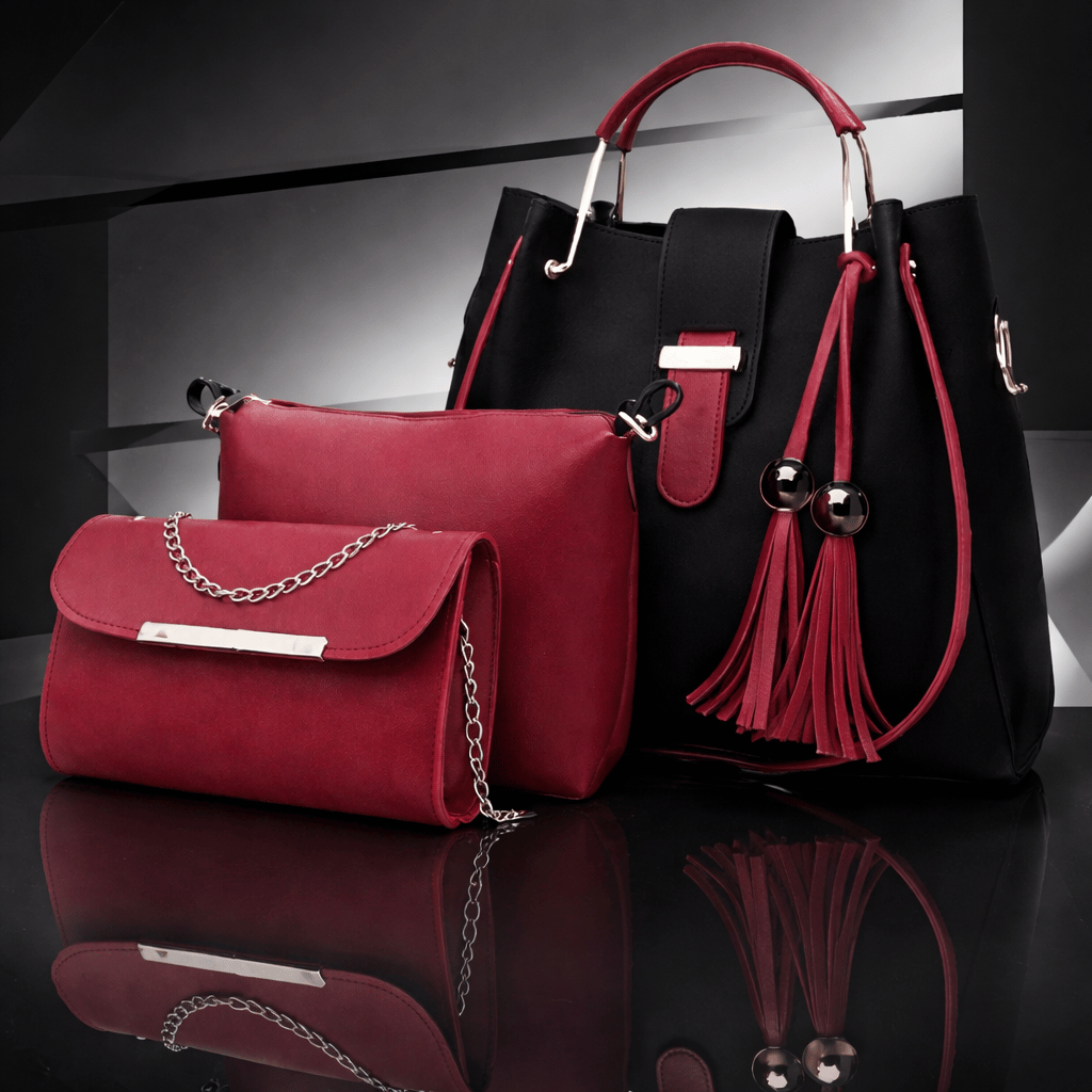 3-Piece Women’s Handbag Set – Stylish Tote Bag with Shoulder Pouch & Chain Clutch (Randam Color)