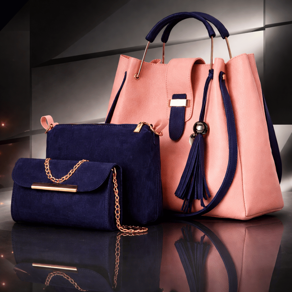 3-Piece Women’s Handbag Set – Stylish Tote Bag with Shoulder Pouch & Chain Clutch (Randam Color)