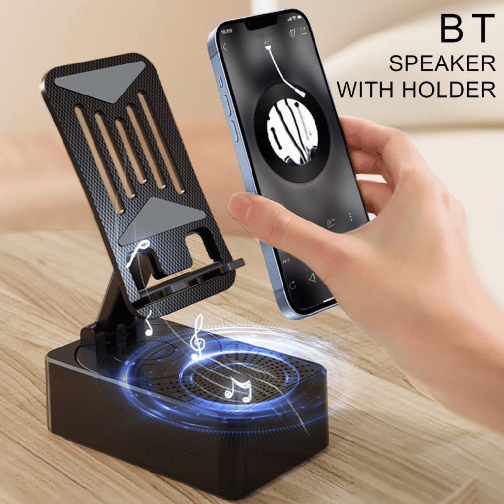 3-in-1 Rotating Foldable Mobile Phone Stand with Built in Bluetooth Speaker