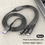3-in-1 Metal Fast Charging Cable – Micro USB, Type-C & iPhone (Random color)