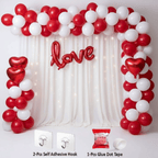 32 Pcs Romantic Tent Decoration Set With Red & White Balloons, Foil Heart, LED Lights