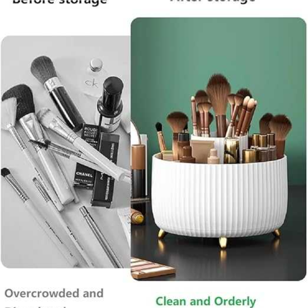 360° Rotating Makeup Brush Holder – Dust-Proof Organizer with Transparent Lid