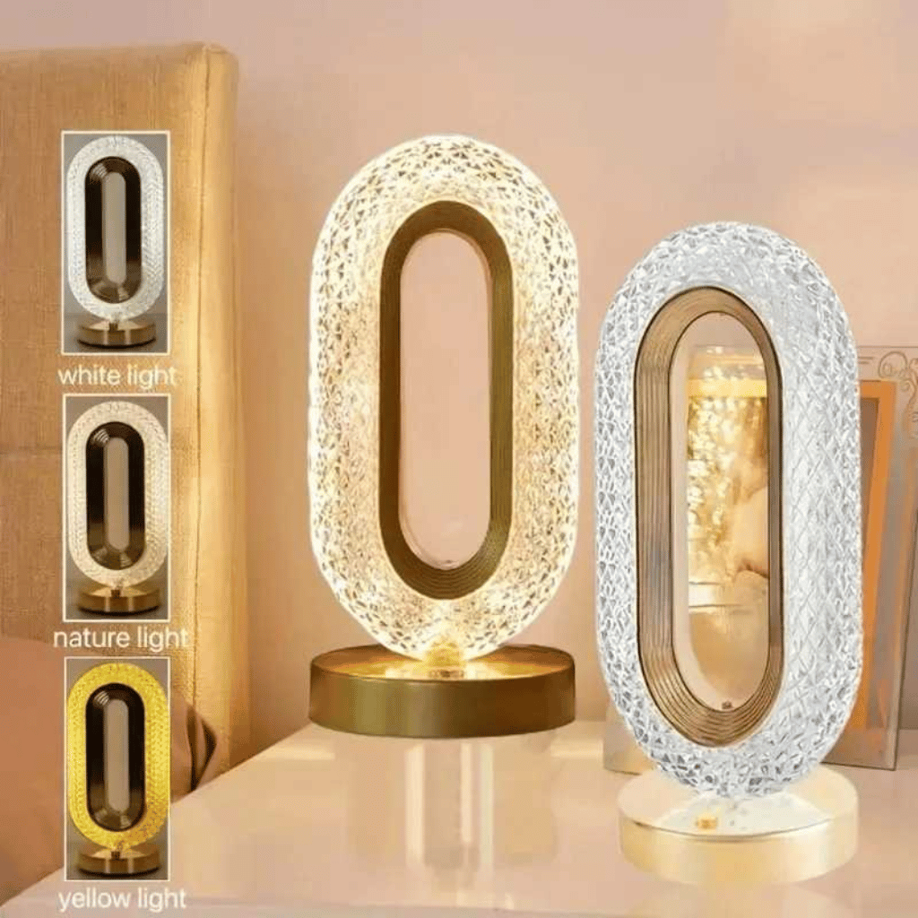 3D Oval Crystal Table Lamp Office USB Charging Night Light for Bedroom