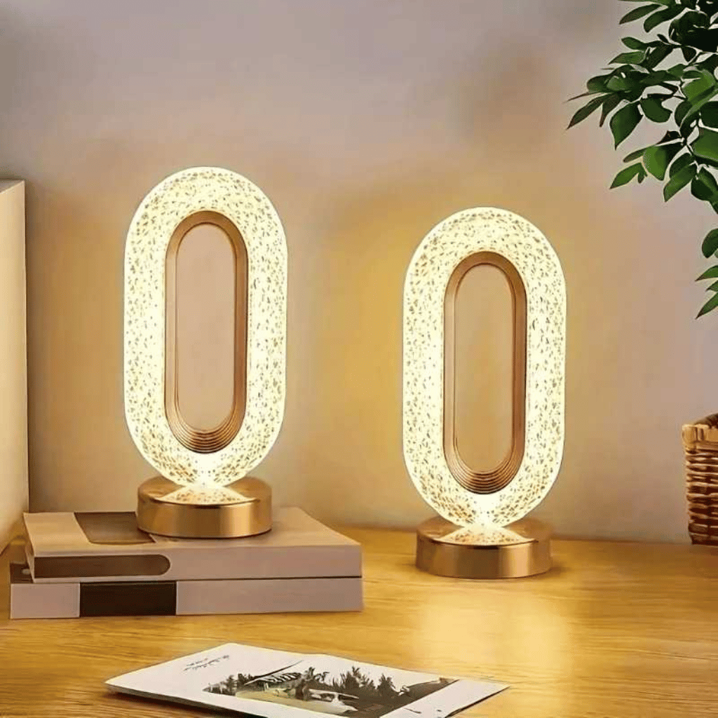 3D Oval Crystal Table Lamp Office USB Charging Night Light for Bedroom