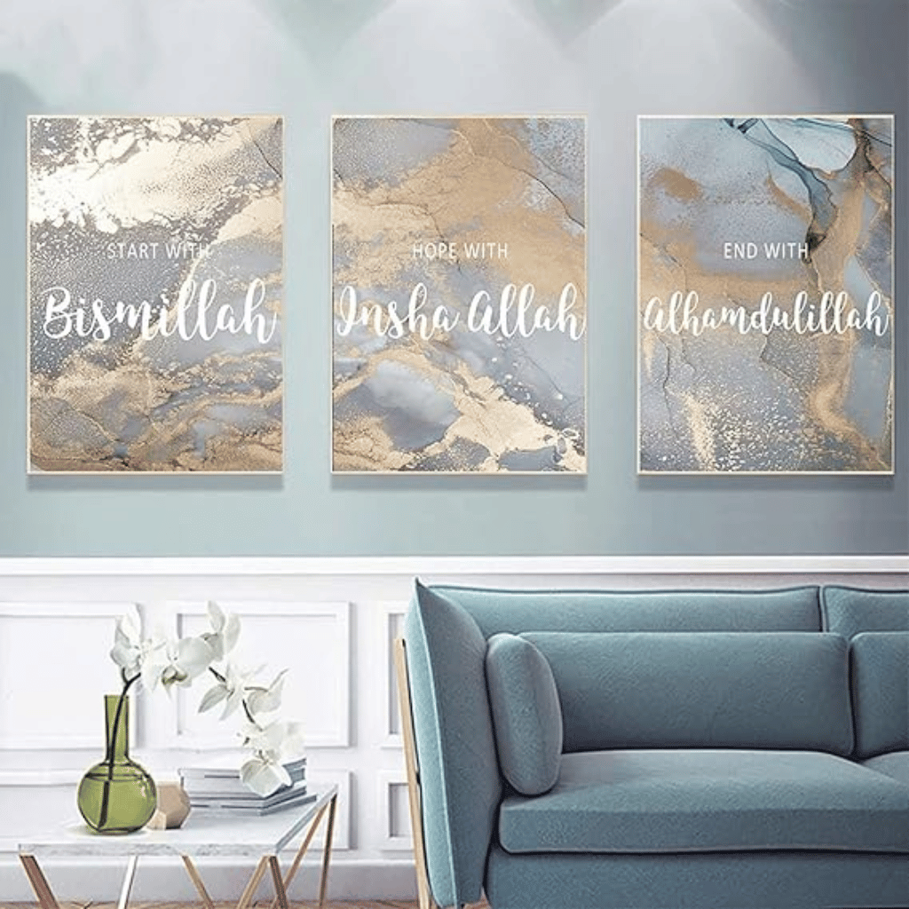 3PCS Islamic Calligraphy Wall Frame Set Arabic Art for Bedroom Perfect Decor