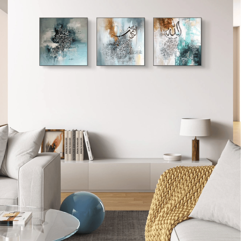 3PCS Islamic Calligraphy Wall Frame Set  Arabic Calligraphy Art for Bedroom and Drawing Room Decor