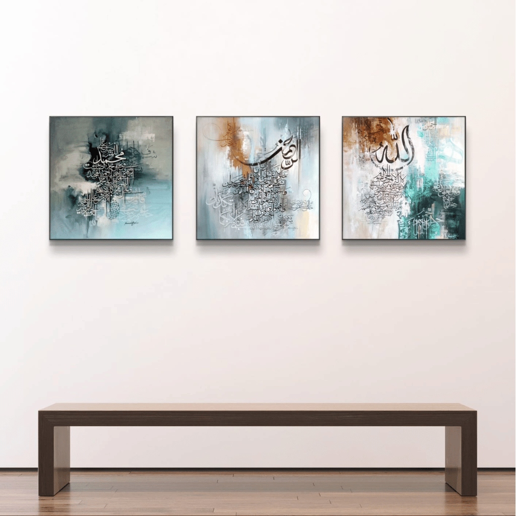 3PCS Islamic Calligraphy Wall Frame Set  Arabic Calligraphy Art for Bedroom and Drawing Room Decor