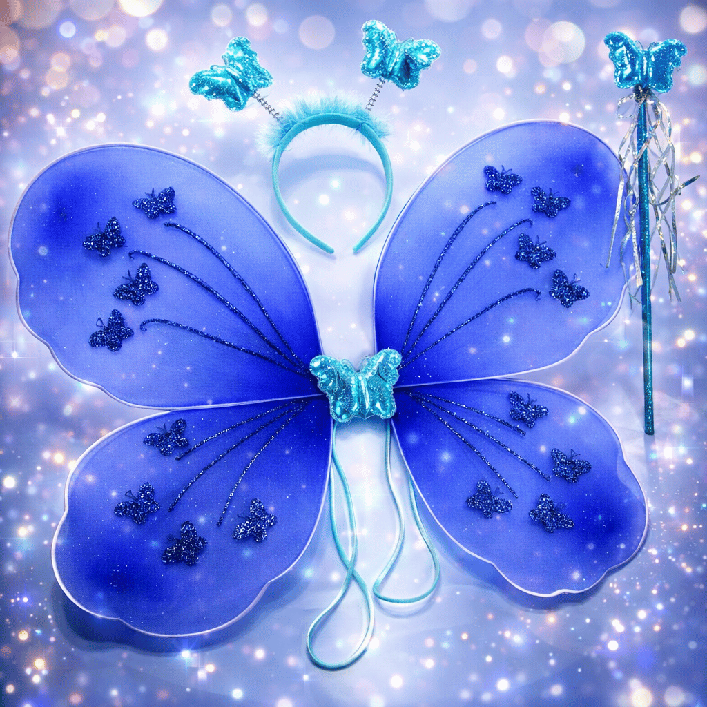 3 Pcs Set Kids Baby Fairy Wings Fashion Butterfly Wings Dress Up Party (Random Color)