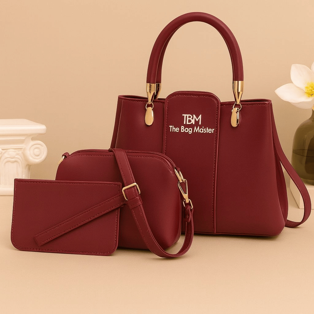 3 Pieces Ladies Handbag Elegant Design Premium Quality Smooth