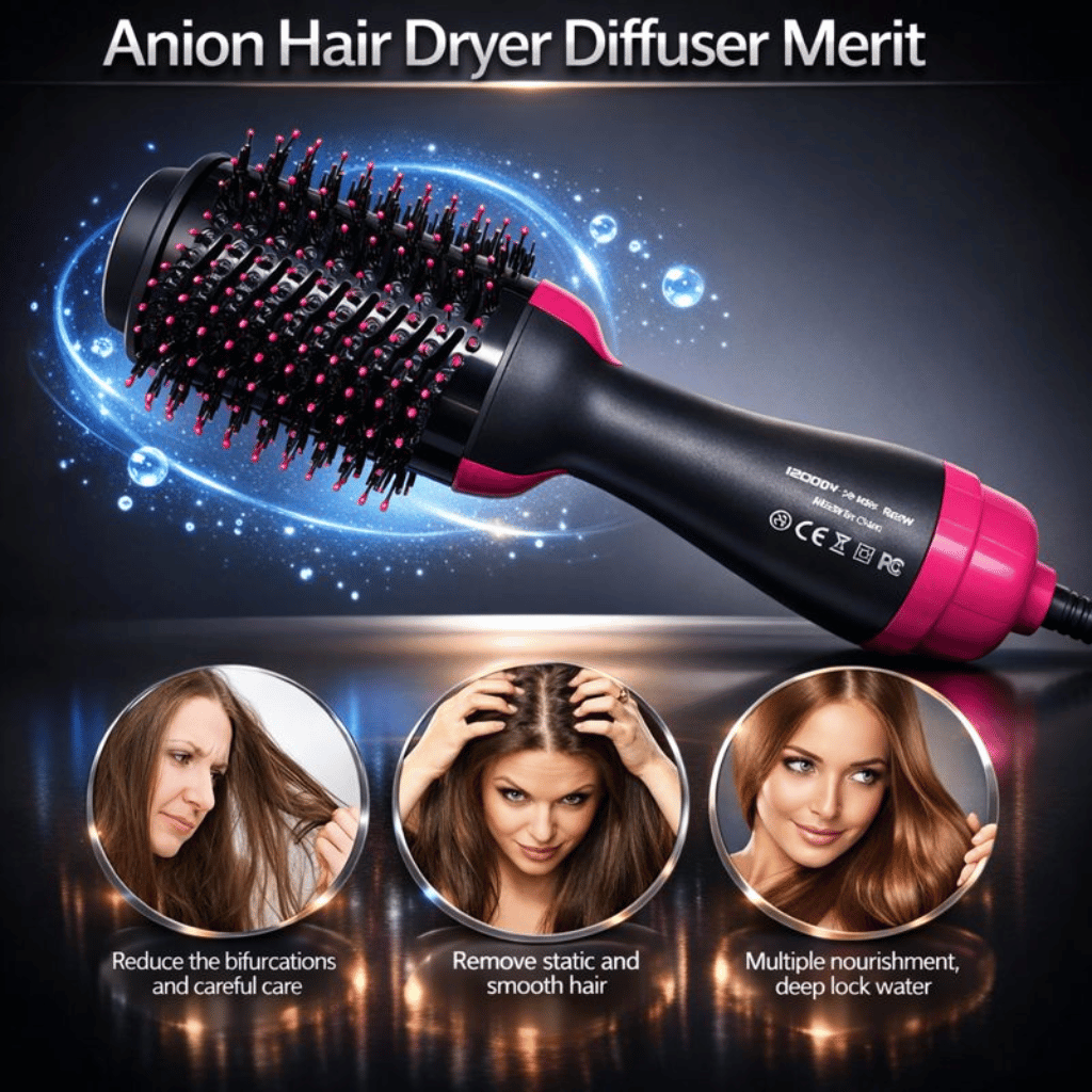 3‑in‑1 Hair Dryer with Comb, Hair Straightener & Curler for Easy Styling
