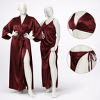 4-Piece Burgundy Silk Satin Lingerie & Nightwear Set for Women Free Size
