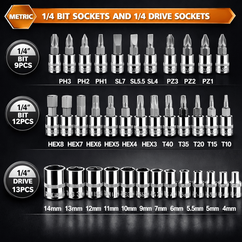 46 Pcs Heavy Duty Auto Repair Tool Set Multipurpose Portable Toolbox