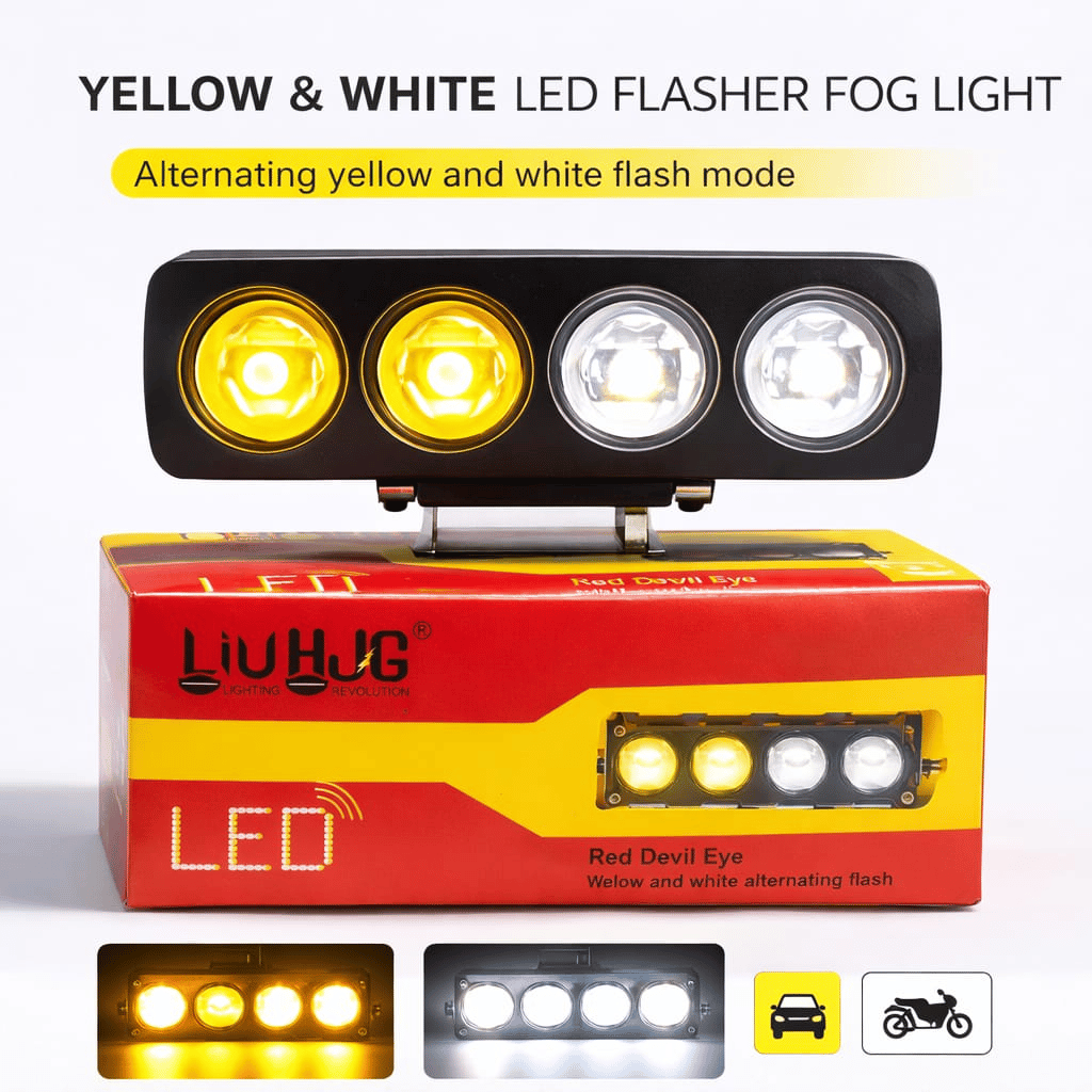 4 Lens Flasher Fog Light Dual Color White & Yellow 40W