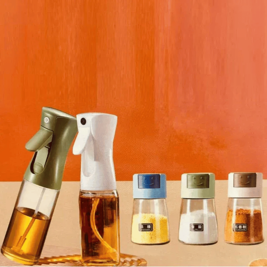4Pcs Oil And Spice Countertop Set Daisy Glass Seasoning Organizer
