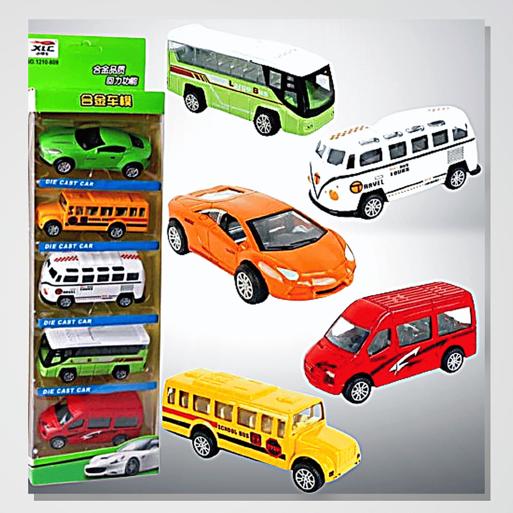 5-Piece Die Cast Metal Car and Bus Set