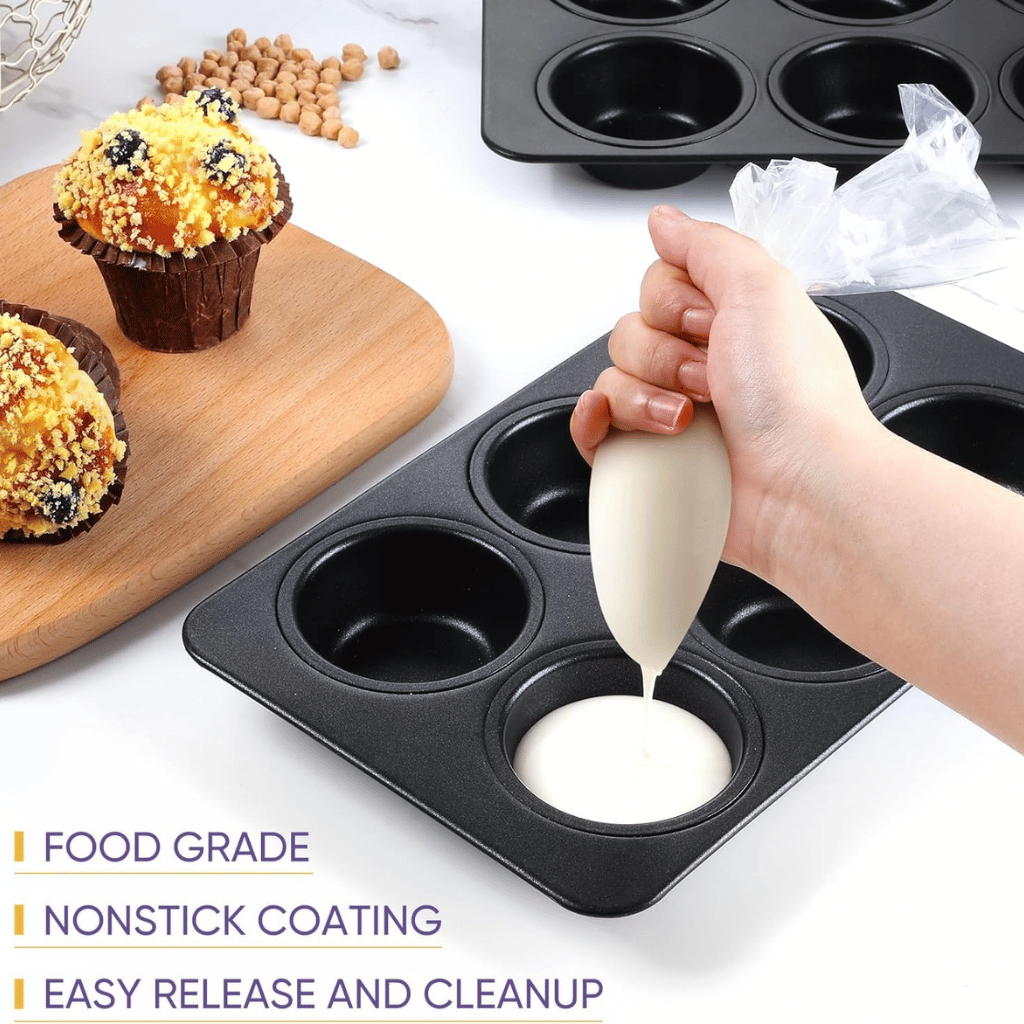 6-Cup Muffin Pan Non Stick Carbon Steel Cupcake Baking Tray