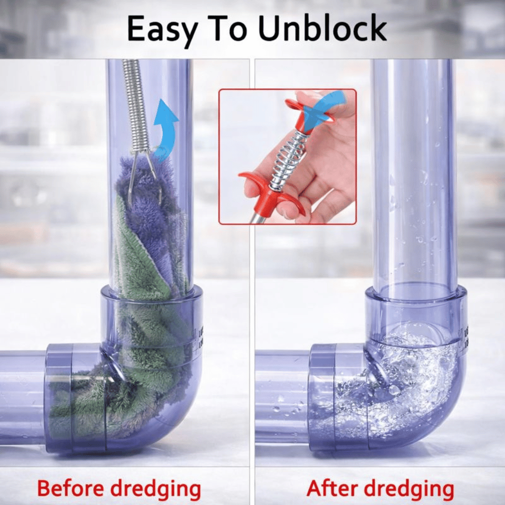 60cm Metal Flexible Wire Brush Drain Cleaner Sink, Sewer & Pipe Dredging Tool