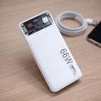 66W Transparent Digital Display Power Bank – 20,000mAh Ultra-Fast Charge