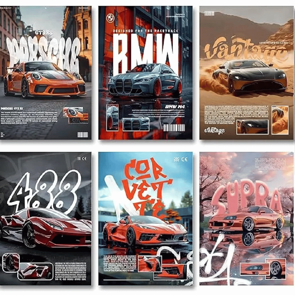 6Pcs Car Frames Photos Tiles With Double Tape Providing Durable Quality Easy Installation