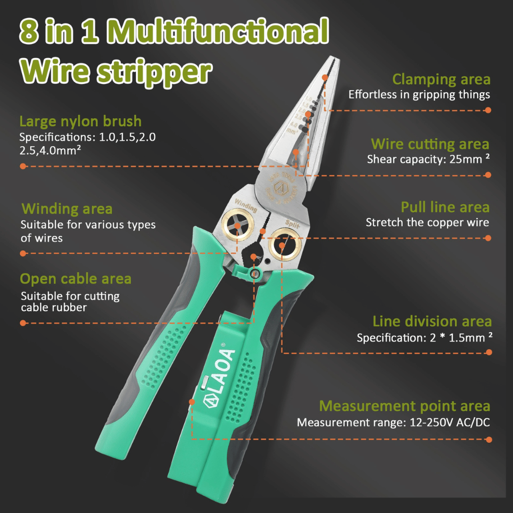 8-in-1 Multifunctional Electrician's Pliers with Voltage Tester,Wire Stripper, Wire cutter, Wire Pulling and Stripping Pliers