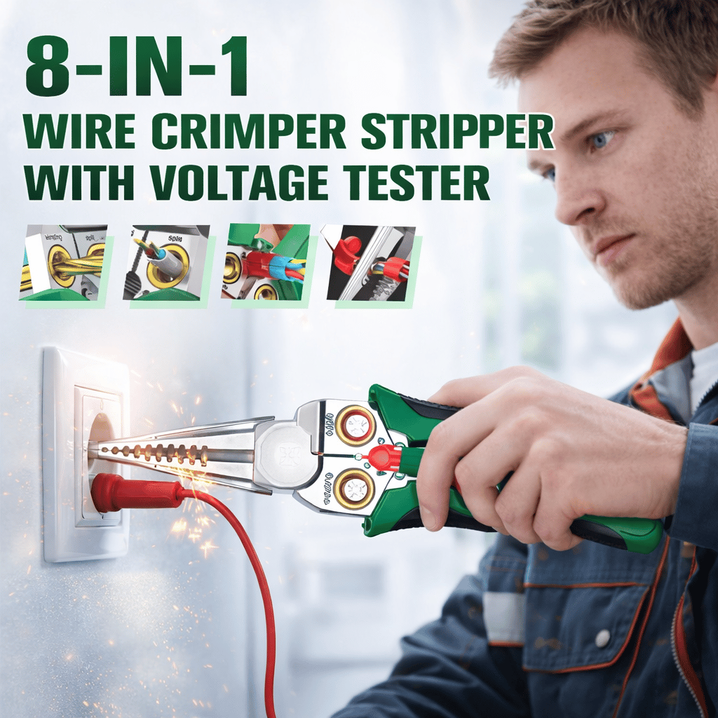 8-in-1 Multifunctional Electrician's Pliers with Voltage Tester,Wire Stripper, Wire cutter, Wire Pulling and Stripping Pliers