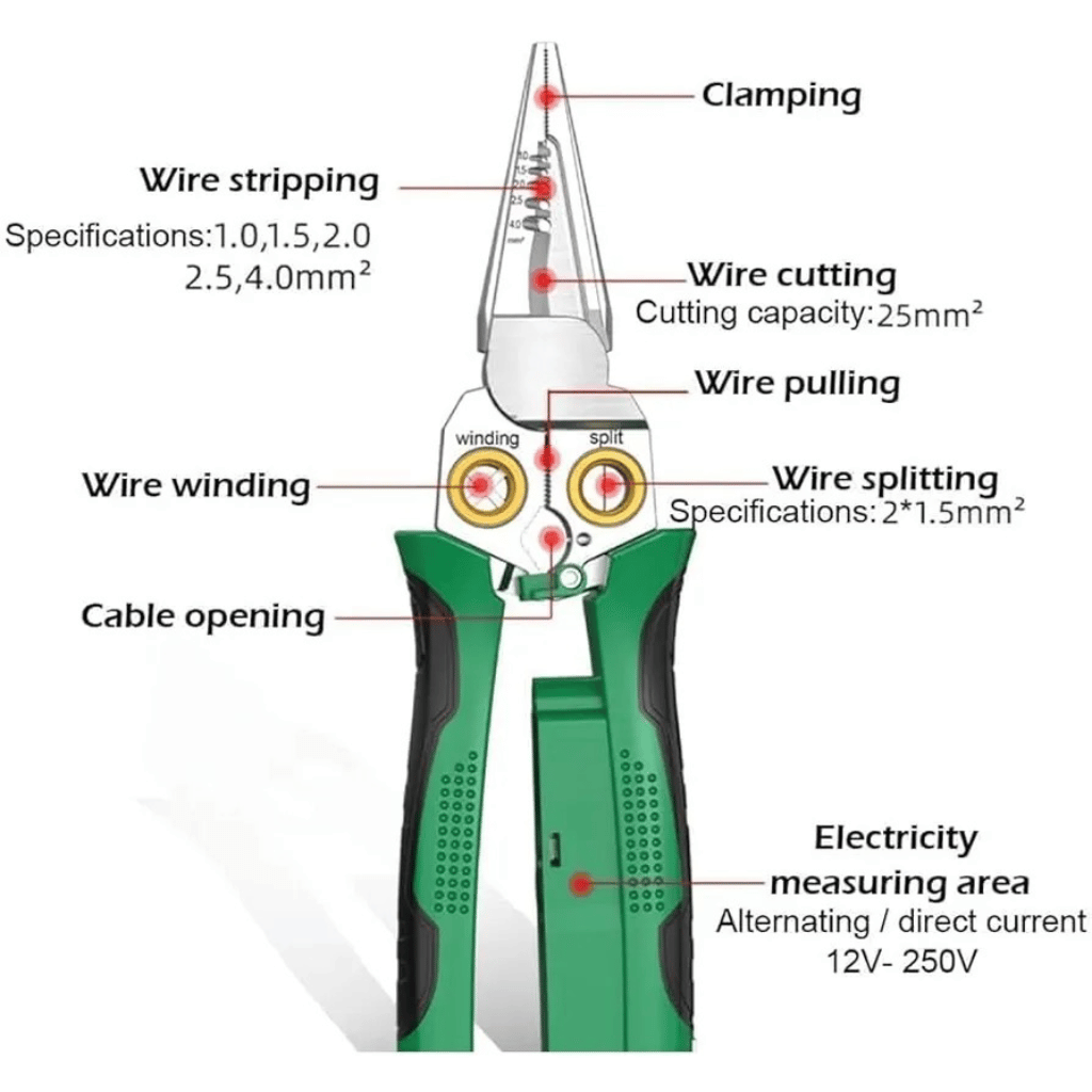 8-in-1 Multifunctional Electrician's Pliers with Voltage Tester,Wire Stripper, Wire cutter, Wire Pulling and Stripping Pliers